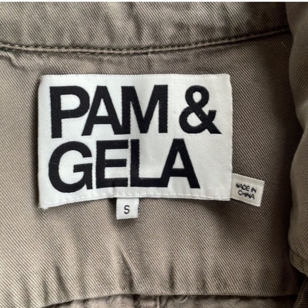 Pam & Gela Jacket Utility Coat Olive Green Tencel Side Ties Casual Size Small - Picture 6 of 10